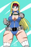  alternate_costume alternate_hairstyle backpack bag belt_pouch blonde_hair blue_eyes blue_leotard bodypaint breasts cammy_white camouflage choker cleavage clenched_hands colorized fighting_stance fingerless_gloves gloves goggles goggles_on_head hair_down highres kenron_toqueen leotard long_hair medium_breasts no_bra over-kneehighs pouch sleeveless smile smirk solo source_request street_fighter street_fighter_v thick_thighs thighhighs thighs wide_hips zipper 