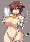  :d animal_ears animal_print ass_visible_through_thighs bare_shoulders bell bell_collar bikini blush breasts brown_eyes brown_hair cleavage clenched_hand collar commentary_request covered_nipples cow_bell cow_ears cow_horns cow_print cow_tail cowboy_shot cup elbow_gloves fake_animal_ears fake_tail fingerless_gloves gloves grey_background groin headset highleg highleg_bikini highleg_swimsuit horns idolmaster idolmaster_cinderella_girls konno_tohiro large_breasts looking_at_viewer milk mug navel oikawa_shizuku open_mouth print_bikini print_gloves revealing_clothes short_hair sideboob smile solo stomach swimsuit tail thigh_gap 