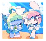  2018 beach cat duo feline food lagomorph mammal navel nettsuu popsicle rabbit seaside 