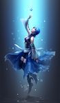  aqua_(kingdom_hearts) arm_up blue blue_hair detached_sleeves fingerless_gloves gloves jewelry kingdom_hearts nijuuni pendant skirt solo thighhighs zettai_ryouiki 