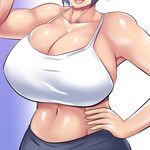  artist_request blush breasts cleavage faceless faceless_female gigantic_breasts gym_uniform open_mouth original 