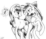  2016 black_and_white cutie_mark duo equine eye_contact feathered_wings feathers female feral friendship_is_magic fur graboiidz hair horn jar magic mammal monochrome my_little_pony smile starlight_glimmer_(mlp) twilight_sparkle_(mlp) unicorn winged_unicorn wings 