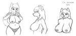  2016 anthro big_breasts breasts canine clothed clothing clothing_lift corporalbackrubs digital_media_(artwork) dog female greyscale hair hi_res huge_breasts long_hair mammal monochrome nipples nude panties shirt shirt_lift simple_background sketch smile tongue tongue_out underwear wide_hips 