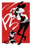  :3 belt cat cravat dowman_sayman feathers gloves hat hat_tip looking_at_viewer mask morgana_(persona_5) musketeer okumura_haru pantyhose persona persona_5 red_background short_hair shorts smile 