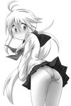  ass blush flat_ass from_behind greyscale highres koshirae_tsurugi long_hair looking_back m.m monochrome original panties ponytail sailor_collar_lift school_uniform serafuku shirt skirt solo underwear very_long_hair wind wind_lift 