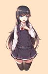  :o arm_at_side asashio_(kantai_collection) beige_background belt belt_buckle black_hair black_legwear black_skirt blue_eyes buckle buttons collared_shirt cropped_legs hand_on_own_chest highres kantai_collection long_hair long_sleeves looking_at_viewer neck_ribbon nian open_mouth red_ribbon ribbon shirt simple_background skirt solo standing thighhighs v-shaped_eyebrows very_long_hair wing_collar zettai_ryouiki 