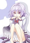  aki_chimaki dress expressionless highres jacket kishin_sagume no_panties short_hair silver_hair single_wing sitting solo touhou wings 