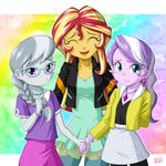  3girls blush diamond_tiara glasses hand_holding multiple_girls my_little_pony my_little_pony_equestria_girls my_little_pony_friendship_is_magic personification silver_spoon sunset_shimmer tagme uotapo 