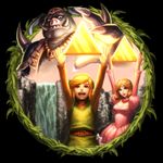  2boys animal bellhenge blonde_hair blue_eyes blue_hair ganon highres link md5_mismatch multiple_boys open_mouth pointy_ears princess_zelda red_eyes resized short_hair the_legend_of_zelda triforce upscaled 