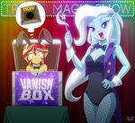  2girls bunny_girl bunnysuit fishnets leotard magic_show magician multiple_girls my_little_pony my_little_pony_equestria_girls my_little_pony_friendship_is_magic personification sunset_shimmer tagme trixie_lulamoon uotapo 