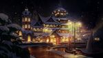  building commentary_request dark fantasy hotel lamppost night original outdoors river scenery snow watercraft winter you_shimizu 