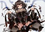  black black_dress black_hair black_legwear breasts detached_sleeves dress dress_lift dutch_angle el-zheng fate/apocrypha fate_(series) flower garter_straps long_hair medium_breasts pointy_ears red_eyes semiramis_(fate) sidelocks smile solo spread_legs squatting thighhighs very_long_hair 