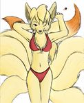  &lt;3 anthro armpits bra breasts cane-mckeyton canine clothing female fox mammal multi_tail ninetales nintendo panties pok&eacute;mon pok&eacute;morph solo underwear video_games 