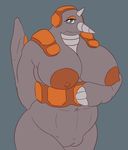  anthro areola big_breasts black_eyes breasts erect_nipples eyelashes fangs female grey_skin horn huge_breasts looking_at_viewer mammal navel nintendo nipples nude overweight pok&eacute;mon posexe pussy rhinoceros rhyperior simple_background smile solo standing stone teeth thick_thighs video_games wide_hips 