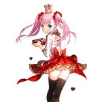  akane_garnet aqua_eyes black_legwear box_of_chocolates chocolate chocolate_heart crown heart holding legs_together long_hair long_sleeves looking_back open_mouth pink_hair salt_(salty) skirt solo thighhighs thighs transparent_background twintails uchi_no_hime-sama_ga_ichiban_kawaii 