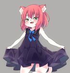  animal_ears brown_hair cat_ears commentary_request dress dress_lift fang furry green_eyes open_mouth original short_hair sleeveless sleeveless_dress smile solo tail yuuki_(yuyuki000) 