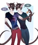  anthro bardju brothers cat clothed clothing duo feline male mammal siamese sibling simple_background skinny standing tongue tongue_out 