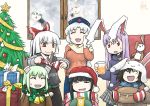  !! 1girl 6+girls :d absurdres animal_ears animal_hat arm_up arms_up bangs bell black_gloves black_hair black_hat black_legwear black_shirt black_skirt black_vest blue_hat blue_scarf blue_skirt blush blush_stickers bow breasts brown_coat brown_shirt bunny_ears bunny_hat bunny_symbol chibi christmas_ornaments christmas_sweater christmas_tree closed_mouth coat commentary_request cow crescent_moon cross cup dated english_text eyes_closed fake_antlers fujiwara_no_mokou fur-trimmed_hat garland_(decoration) gift gloves green_gloves green_hair grey_skirt grey_sleeves hair_between_eyes hair_bow hand_on_own_face hat highres holding holding_cup holding_gift imperishable_night indoors long_hair long_skirt long_sleeves looking_at_viewer looking_to_the_side medium_breasts merry_christmas moon multiple_girls neck_bell nurse_cap o_o open_mouth pantyhose party pinecone pink_hair plaid plaid_bow plaid_neckwear plaid_skirt pleated_skirt pompompurin purple_hair red_bow red_eyes red_gloves red_neckwear reef reisen_udongein_inaba santa_hat scarf shirt short_hair signature skirt smile snowman solo standing striped striped_scarf stuffed_animal stuffed_bunny stuffed_toy sweatdrop tape touhou tying v-shaped_eyebrows vest white_bow white_hair white_shirt window window_fog window_writing wreath yellow_bow yellow_scarf 