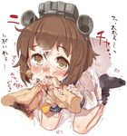  7010 bar_censor black_legwear blush brown_eyes brown_hair censored cum cum_in_mouth cum_on_hair cum_on_tongue dress ejaculation facial fellatio headgear heart heart-shaped_pupils hetero kantai_collection long_sleeves neckerchief no_shoes open_mouth oral penis sailor_collar sailor_dress saliva short_hair sitting sleeves_past_wrists solo_focus sweat symbol-shaped_pupils tears tongue tongue_grab tongue_out wariza wet wet_clothes white_dress yukikaze_(kantai_collection) 