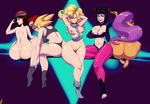  5girls areolae ass ayla_(chrono_trigger) black_hair blonde_hair bra breasts brown_hair butt_crack character_request chrono_trigger curvy feet female from_behind gradient_background han_juri hat huge_ass long_hair looking_back multiple_girls nipples nude panties pubic_hair purple_hair pussy rockman rockman_legends shantae short_hair soles street_fighter thehumancopier thick_thighs toes topless wide_hips 