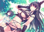  bangs black_gloves black_hair black_panties breasts eyebrows eyebrows_visible_through_hair frilled_panties frills fusou_(kantai_collection) garter_belt gloves hair_between_eyes hair_ornament kantai_collection lace lace-trimmed_thighhighs large_breasts lingerie long_hair looking_at_viewer looking_away multiple_girls navel nishimura_eri panties parted_lips race_limitation_(lingerie) red_eyes short_hair thighhighs underboob underwear yamashiro_(kantai_collection) 