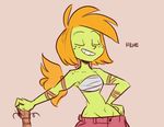  animated armpits female fire green_skin hair herny humanoid musical_instrument not_furry orange_hair priscilla_anchorstream realization simple_background solo text wraps 