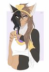  anthro bardju clothed clothing feline female headwear looking_at_viewer mammal simple_background solo 