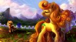  2015 ambiguous_gender carrot_top_(mlp) cloud cutie_mark earth_pony equine eyes_closed fan_character female feral friendship_is_magic fur group hair horn horse landscape locksto mammal mountain my_little_pony orange_hair outside pony sky smile unicorn yellow_fur 