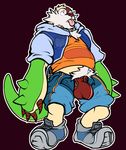  anthro anthrofied body_hair briefs chesnaught chisuun clothing flaccid flat_colors half-closed_eyes happy_trail hoodie looking_away male nintendo open_pants overweight overweight_male penis penis_outline pok&eacute;mon shorts slightly_chubby sneakers solo standing tongue tongue_out underwear video_games 