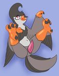  animal_genitalia animal_penis anthro avian beak bird black_fur claws erection feathered_wings feathers fur genital_slit grey_fur half-closed_eyes head_tuft looking_at_viewer lying male multicolored_fur navel nintendo nude on_back open_mouth penis pok&eacute;mon posexe presenting raised_leg red_eyes simple_background slit solo toe_claws tongue tuft video_games white_fur wings 