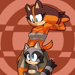  armpits badger blue_eyes clothing dreamcastzx1 duo female frown mammal midriff mustelid navel pattern_background raised_arm simple_background size_difference skirt smile sonic_(series) sonic_boom sticks_the_jungle_badger 