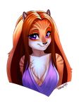  2015 alpha_channel anthro black_nose breasts chest_tuft clothed clothing eyelashes female hair malakhael mammal orange_hair pollo-chan purple_eyes simple_background smile transparent_background tuft 