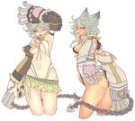  animal_ears areola_slip areolae ass bangs bouncing_breasts breasts cat_ears claw_(weapon) erune gloves granblue_fantasy grey_hair groin hair_between_eyes highleg highleg_swimsuit koza_game microskirt multiple_views navel open_mouth paw_gloves paws red_eyes sarong sen_(granblue_fantasy) short_hair simple_background skirt small_breasts swimsuit tan underboob weapon white_background white_swimsuit 