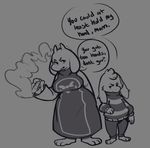  asriel_dreemurr barefoot boss_monster breasts cigarette dialogue duo english_text female frown male mangneto mother mother_and_son parent smoke smoking son speech_bubble text toriel undertale video_games wide_hips young 