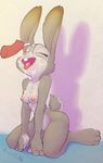  2016 absurd_res anthro areola breasts buckteeth crombie cum cum_on_breasts cum_on_face cum_on_tongue cumshot disembodied_penis disney duo ejaculation eyes_closed female fur hi_res judy_hopps kneeling lagomorph male male/female mammal nipples nude open_mouth orgasm penis rabbit saliva simple_background solo_focus teeth tongue tongue_out zootopia 