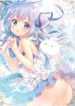  1girl blue_eyes blue_ribbon frilled_panties gochuumon_wa_usagi_desu_ka? kafuu_chino lavender_hair mitsumomo_mamu nopan sweatdrop tippy_(gochuumon_wa_usagi_desu_ka?) white_panties 