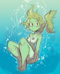  blonde_hair blush breasts bubble butt butt_grab fin freckles green_skin hair hand_on_butt herny humanoid looking_at_viewer nipples not_furry nude orange_hair priscilla_anchorstream small_breasts spots underwater water 