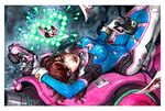  animal_print arm_cannon arm_up bangs bodysuit boots bracer breasts brown_eyes brown_hair bubble_blowing bunny_print camera charm_(object) chewing_gum covered_navel d.va_(overwatch) eyelashes facepaint facial_mark finger_on_trigger gloves gun handgun headphones holding holding_gun holding_weapon knees_up lips lipstick long_hair long_sleeves looking_at_viewer lying makeup mecha medium_breasts meka_(overwatch) on_back overwatch parted_lips pauldrons photo_(object) pilot_suit red_lipstick ribbed_bodysuit shoulder_pads skin_tight solo thigh_boots thigh_strap thighhighs traditional_media turtleneck watercolor_(medium) weapon whisker_markings white_footwear white_gloves yana_bogatch 