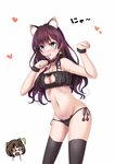  absurdres animal_ears black_bra black_hair black_legwear black_panties blue_eyes bra breasts brown_hair cat_cutout cat_ear_panties cat_earrings cat_ears cat_lingerie cleavage cleavage_cutout collarbone eyebrows eyebrows_visible_through_hair groin heart highres ichinose_shiki idolmaster idolmaster_cinderella_girls long_hair maekawa_miku medium_breasts meme_attire multiple_girls navel open_mouth panties paw_pose short_hair side-tie_panties tawagoto_dukai_no_deshi thighhighs tongue tongue_out underwear underwear_only wristband 