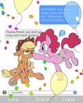  applejack_(mlp) blue_eyes cutie_mark duo english_text equine eyelashes feral friendship_is_magic green_eyes hair hat hooves horseshoe mammal my_little_pony nude pink_hair pinkie_pie_(mlp) sitting smile sticker text text_message tsitra360 