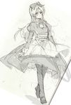  axis_powers_hetalia bad_id bad_pixiv_id belarus_(hetalia) bow dress eyebrows eyebrows_visible_through_hair full_body greyscale juliet_sleeves long_hair long_sleeves looking_at_viewer mary_janes monochrome muted_color pantyhose puffy_sleeves shoes simekirikowai sketch solo 