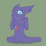  &lt;3 3_toes 4_fingers anthro balls barefoot blue_eyes blue_sclera flaccid front_view fur goblin goo humanoid humanoid_penis looking_away male mammal navel nintendo nude penis pink_fur pok&eacute;mon posexe sableye simple_background sitting smile solo spread_legs spreading teeth toes uncut video_games 