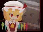  ascot blonde_hair chibi flandre_scarlet hat hat_ribbon mirror mob_cap red_eyes reflection ribbon side_ponytail solo touhou wings yosu_(surume-ika) 