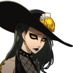  black_hair black_lipstick character_request earrings hat lipstick official_art persona_5 spiked_collar yellow_eyes 