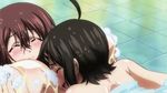  animated animated_gif between_breasts blush breast_grab breasts brown_hair genderswap grabbing hairclip head_between_breasts large_breasts mitsuki_sohara naked_towel sakurai_tomoki sakurai_tomoko shampoo short_hair sora_no_otoshimono 