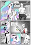  2016 absurd_res anon colored_cum comic cum cutie_mark dialogue english_text equine eyes_closed feathered_wings feathers female feral friendship_is_magic fur hair hi_res horn human male mammal multicolored_hair my_little_pony open_mouth pencils_(artist) princess_celestia_(mlp) purple_eyes text tongue unusual_cum video_games white_feathers white_fur winged_unicorn wings 