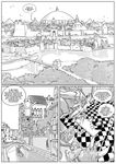  2016 ambiguous_species anthro boat city cityscape clothed clothing comic crocodilian decapitation desk dialogue digital_drawing_(artwork) digital_media_(artwork) english_text fully_clothed furronika greyscale group hi_res high-angle_view humor inside male monochrome monster outside profanity reptile river scalie severed_head sitting speech_bubble standing text vehicle water 