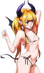  :o animal_print arched_back arm_behind_head bikini blonde_hair breasts contrapposto cowboy_shot demon_girl horns leopard_print long_hair original pointy_ears print_bikini ruuto_(sorufu) side-tie_bikini simple_background small_breasts solo standing succubus swimsuit tail twintails white_background wings yellow_eyes 