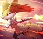  ambiguous_gender big_ears braixen fur nintendo open_mouth pok&eacute;mon red_eyes simple_background solo stick teeth tongue unknown_artist video_games white_fur yellow_fur 