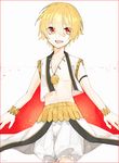  blonde_hair child child_gilgamesh commentary_request fate/kaleid_liner_prisma_illya fate_(series) gilgamesh hasegawa_nasu highres male_focus open_mouth red_eyes smile solo younger 